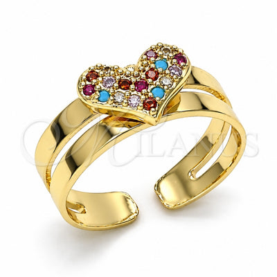 Oro Laminado Baby Ring, Gold Filled Style Heart Design, with Multicolor Micro Pave, Polished, Golden Finish, 01.233.0020.2 (One size fits all)