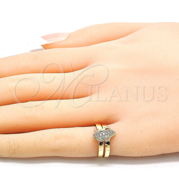 Oro Laminado Baby Ring, Gold Filled Style Butterfly Design, with White Micro Pave, Polished, Golden Finish, 01.233.0021 (One size fits all)