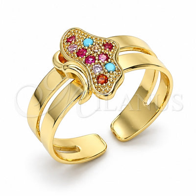 Oro Laminado Baby Ring, Gold Filled Style Butterfly Design, with Multicolor Micro Pave, Polished, Golden Finish, 01.233.0021.2 (One size fits all)