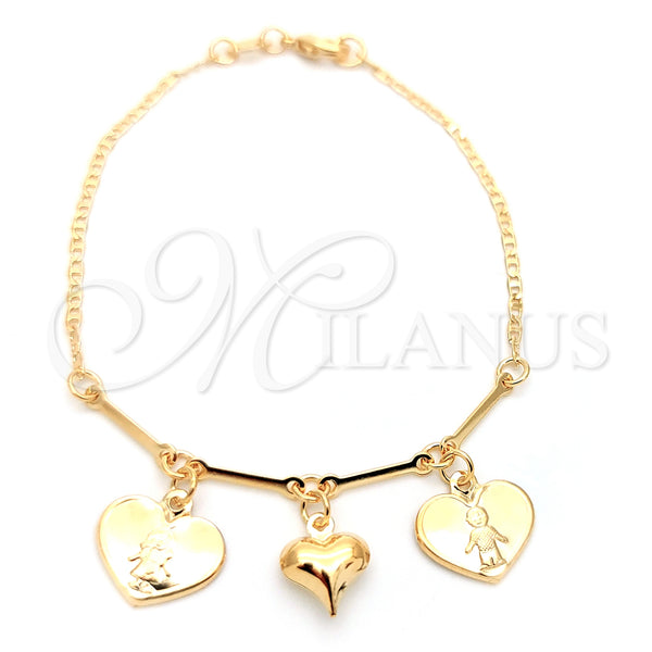 Gold Filled Bracelet — Charm Bracelet Heart and Mariner Design Polished 03.32. — main product view — SKU 133761 | Oro Laminado brazalete — Charm Bracelet corazón and Mariner diseño pulido 03.32. — SKU 133761