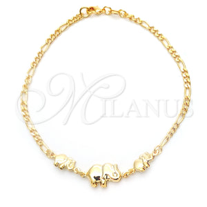 Gold Filled Bracelet — Fancy Bracelet Elephant and Figaro Design Polished 03.32. — main product view — SKU 133766 | Oro Laminado brazalete — elegante Bracelet Elephant and Figaro diseño pulido 03.32. — SKU 133766