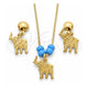 Juego de Arete y Dije de Adulto 10.09.0042 Oro Laminado, Diseño de Elefante y Box, con Opal Aguamarina, Pulido, Tono Dorado