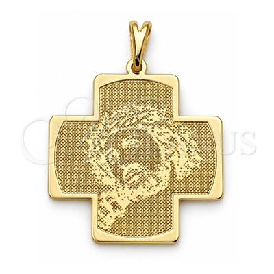 Oro Laminado Religious Pendant, Gold Filled Style Cross and Jesus Design, Resin Finish, Golden Finish, 05.09.0086