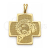Oro Laminado Religious Pendant, Gold Filled Style Cross and Jesus Design, Resin Finish, Golden Finish, 05.09.0086