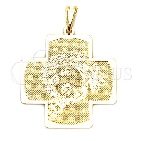 Oro Laminado Religious Pendant, Gold Filled Style Cross and Jesus Design, Resin Finish, Golden Finish, 05.09.0086