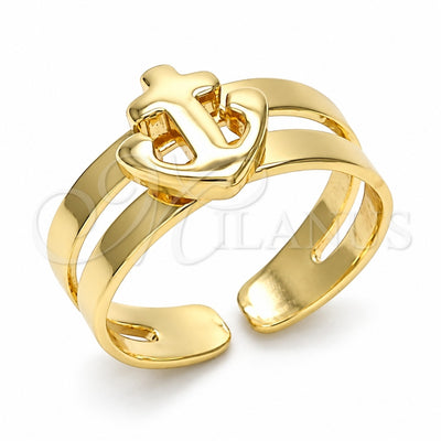 Oro Laminado Toe Ring, Gold Filled Style Anchor Design, Polished, Golden Finish, 01.233.0022 (One size fits all)