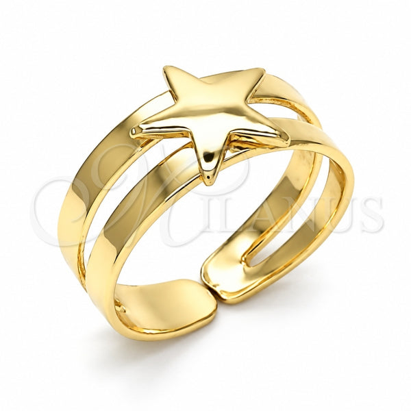 Oro Laminado Toe Ring, Gold Filled Style Star Design, Polished, Golden Finish, 01.233.0024 (One size fits all)