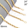 Oro Laminado Basic Necklace, Gold Filled Style Rope Design, Polished, Golden Finish, 04.213.0206.24 (06 MM Thickness, 24 Inches Length)
