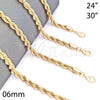 Oro Laminado Basic Necklace, Gold Filled Style Rope Design, Polished, Golden Finish, 04.213.0206.30 (06 MM Thickness, 30 Inches Length)