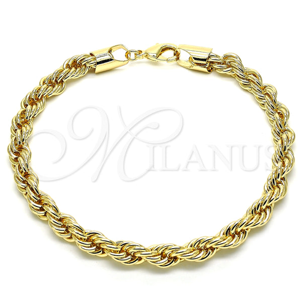Oro Laminado Basic Anklet, Gold Filled Style Rope Design, Polished, Golden Finish, 04.213.0207.10 (07 MM Thickness, 10 Inches Length)