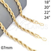 Oro Laminado Basic Necklace, Gold Filled Style Rope Design, Polished, Golden Finish, 04.213.0207.18 (07 MM Thickness, 18 Inches Length)