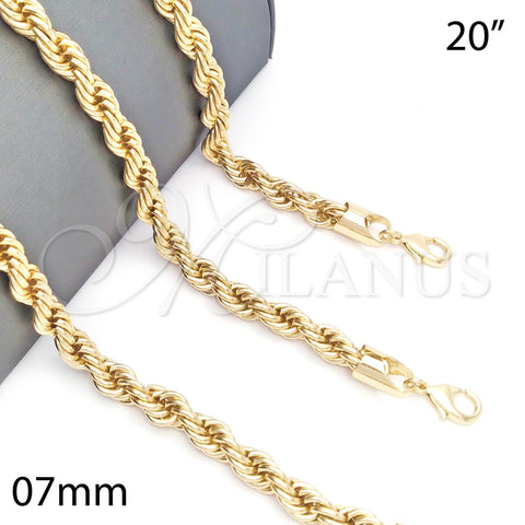 Oro Laminado Basic Necklace, Gold Filled Style Rope Design, Polished, Golden Finish, 04.213.0207.20 (07 MM Thickness, 20 Inches Length)