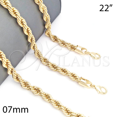 Oro Laminado Basic Necklace, Gold Filled Style Rope Design, Polished, Golden Finish, 04.213.0207.22 (07 MM Thickness, 22 Inches Length)