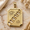 Oro Laminado Religious Pendant, Gold Filled Style Sagrado Corazon de Jesus Design, Resin Finish, Golden Finish, 05.09.0088