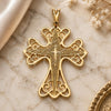 Oro Laminado Religious Pendant, Gold Filled Style Cross Design, Resin Finish, Golden Finish, 05.09.0089