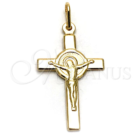 Oro Laminado Religious Pendant, Gold Filled Style Cross and Jesus Design, Polished, Golden Finish, 05.09.0091