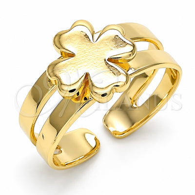Oro Laminado Toe Ring, Gold Filled Style Four-leaf Clover Design, Polished, Golden Finish, 01.233.0025 (One size fits all)