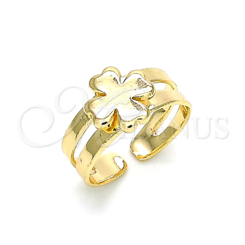 Oro Laminado Toe Ring, Gold Filled Style Four-leaf Clover Design, Polished, Golden Finish, 01.233.0025 (One size fits all)