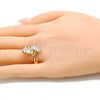 Oro Laminado Multi Stone Ring, Gold Filled Style Baguette Design, with White Cubic Zirconia, Polished, Golden Finish, 01.283.0016.08 (Size 8)