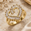 Oro Laminado Multi Stone Ring, Gold Filled Style Heart and Baguette Design, with White Cubic Zirconia, Polished, Golden Finish, 01.283.0017.09 (Size 9)