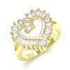Oro Laminado Multi Stone Ring, Gold Filled Style Heart and Baguette Design, with White Cubic Zirconia, Polished, Golden Finish, 01.283.0017.09 (Size 9)