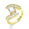 Oro Laminado Multi Stone Ring, Gold Filled Style Baguette Design, with White Cubic Zirconia, Polished, Golden Finish, 01.283.0018.08 (Size 8)