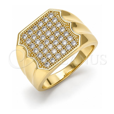 Oro Laminado Mens Ring, Gold Filled Style with White Micro Pave, Polished, Golden Finish, 01.283.0020.11 (Size 11)