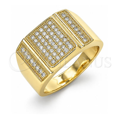 Oro Laminado Mens Ring, Gold Filled Style with White Micro Pave, Polished, Golden Finish, 01.283.0021.12 (Size 12)