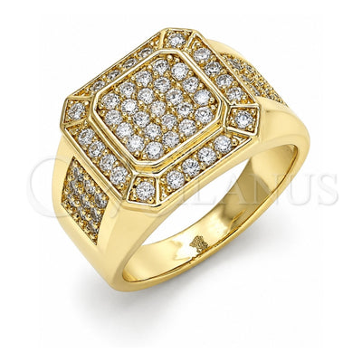 Oro Laminado Mens Ring, Gold Filled Style with White Micro Pave, Polished, Golden Finish, 01.283.0022.12 (Size 12)