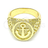Oro Laminado Mens Ring, Gold Filled Style Anchor Design, Polished, Golden Finish, 01.283.0023.11 (Size 11)