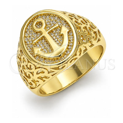 Oro Laminado Mens Ring, Gold Filled Style Anchor Design, Polished, Golden Finish, 01.283.0023.11 (Size 11)