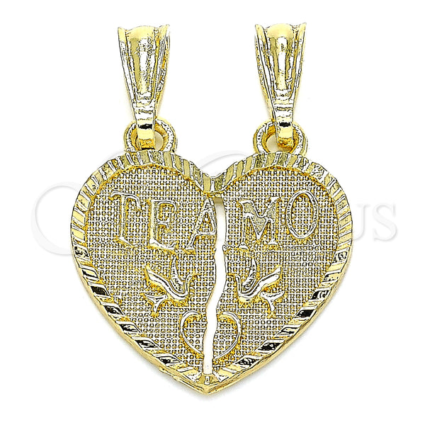 Oro Laminado Fancy Pendant, Gold Filled Style Heart Design, Polished, Golden Finish, 05.351.0107