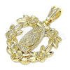 Oro Laminado Fancy Pendant, Gold Filled Style Guadalupe and Heart Design, Polished, Golden Finish, 05.351.0108