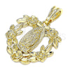 Oro Laminado Fancy Pendant, Gold Filled Style Guadalupe and Heart Design, Polished, Golden Finish, 05.351.0108