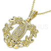 Oro Laminado Fancy Pendant, Gold Filled Style Guadalupe and Heart Design, Polished, Golden Finish, 05.351.0108