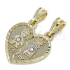 Oro Laminado Fancy Pendant, Gold Filled Style Little Girl and Little Boy Design, with White Crystal, Polished, Golden Finish, 05.351.0109