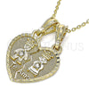 Oro Laminado Fancy Pendant, Gold Filled Style Little Girl and Little Boy Design, with White Crystal, Polished, Golden Finish, 05.351.0109