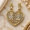 Oro Laminado Fancy Pendant, Gold Filled Style Little Girl and Little Boy Design, with White Crystal, Polished, Golden Finish, 05.351.0109