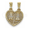 Oro Laminado Fancy Pendant, Gold Filled Style Little Girl and Little Boy Design, with White Crystal, Polished, Golden Finish, 05.351.0109