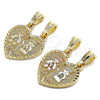 Oro Laminado Fancy Pendant, Gold Filled Style Little Girl and Little Boy Design, with White Crystal, Polished, Golden Finish, 05.351.0109