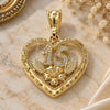 Oro Laminado Fancy Pendant, Gold Filled Style Heart and Flower Design, Polished, Golden Finish, 05.351.0110.1