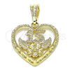 Oro Laminado Fancy Pendant, Gold Filled Style Heart and Flower Design, Polished, Golden Finish, 05.351.0110.1