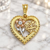 Oro Laminado Fancy Pendant, Gold Filled Style Flower and Butterfly Design, with White Crystal, Polished, Tricolor, 05.351.0111