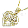 Oro Laminado Fancy Pendant, Gold Filled Style Flower and Butterfly Design, with White Crystal, Polished, Golden Finish, 05.351.0111.1