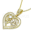 Oro Laminado Fancy Pendant, Gold Filled Style Flower and Butterfly Design, with White Crystal, Polished, Golden Finish, 05.351.0111.1