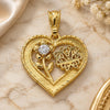 Oro Laminado Fancy Pendant, Gold Filled Style Flower and Butterfly Design, with White Crystal, Polished, Golden Finish, 05.351.0111.1