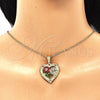 Oro Laminado Fancy Pendant, Gold Filled Style Flower and Butterfly Design, with White Crystal, Polished, Tricolor, 05.351.0111.2