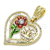 Oro Laminado Fancy Pendant, Gold Filled Style Flower and Butterfly Design, with White Crystal, Polished, Tricolor, 05.351.0111.2