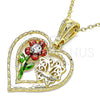 Oro Laminado Fancy Pendant, Gold Filled Style Flower and Butterfly Design, with White Crystal, Polished, Tricolor, 05.351.0111.2