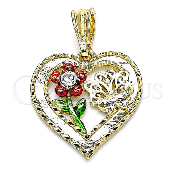 Gold Filled Pendant — Fancy Pendant Flower and Butterfly Design with White — main product view — SKU 133864 | Oro Laminado dije — elegante Pendant flor and Butterfly diseño with blanco — SKU 133864